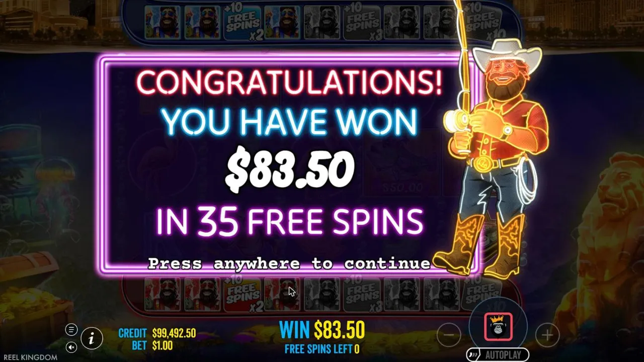 Big Bass Vegas 1000 result after the $450 Super buy: You have won $83.50 in 35 free spins, with both fisherman meters showing