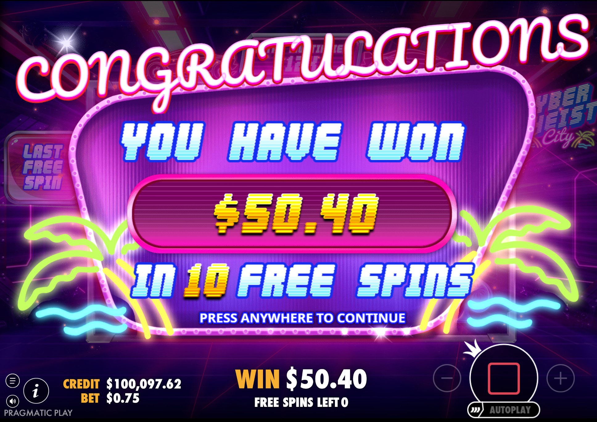 Cyberheist City bonus win