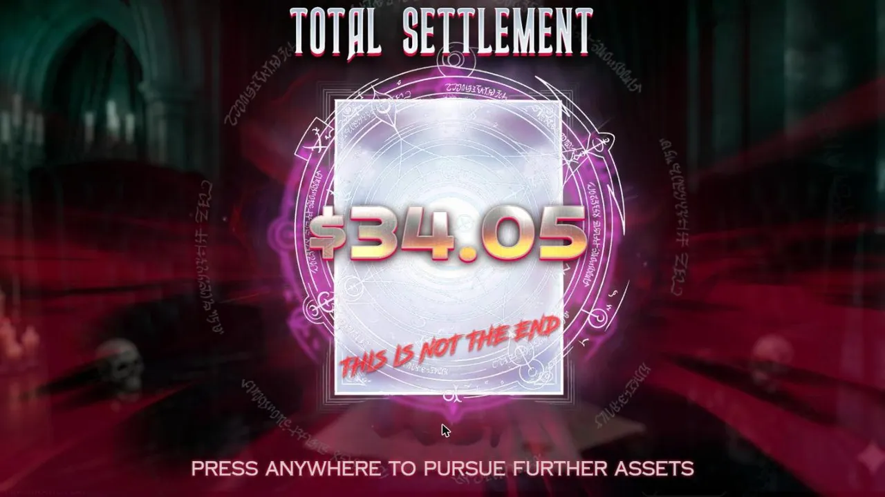 Forever Split Megaways TOTAL SETTLEMENT screen after our $500 Super Free Spins buy, showing $34.05 and the line THIS IS NOT THE END