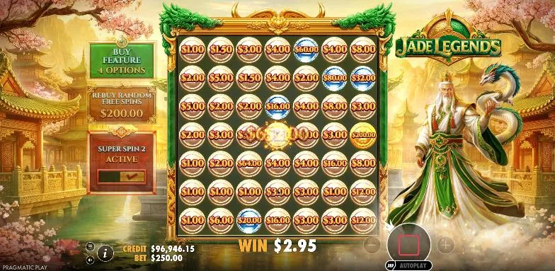 Jade Legends Super Spin 2 at a $250 bet: a Golden Dragon has turned all 49 spots into coins, including a $200 gold coin, on the spin that paid $654.95