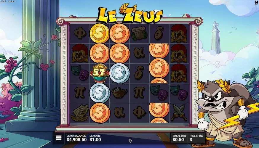 Le Zeus Bolt & Run free spin 5 from our $80 buy: sticky Mystery Reels full of coins and a Pot of Gold on reel 2 collecting them